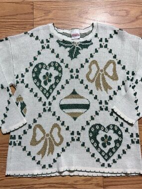 Vintage Holiday Time Christmas Knit Glitter Festive Sweater Large Grannycore